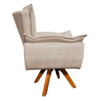 Poltrona Giratória Opala Suede Bege Base Madeira - 4