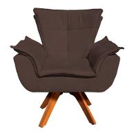 Poltrona Giratória Opala Suede Marrom Base Madeira - 1