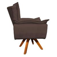 Poltrona Giratória Opala Suede Marrom Base Madeira - 3