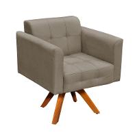 Poltrona Giratória Elisa Suede Marrom Rato Base Madeira - 1