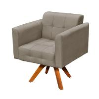 Poltrona Giratória Elisa Suede Marrom Rato Base Madeira - 2
