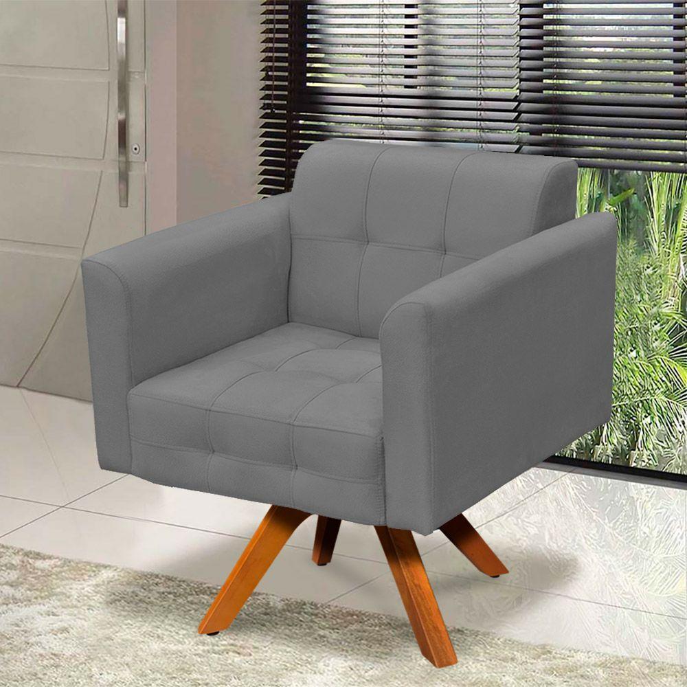 Poltrona Giratória Elisa Suede Grafite Base Madeira D´rossi - 2