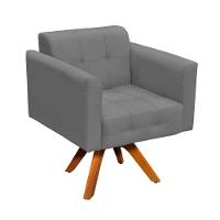 Poltrona Giratória Elisa Suede Grafite Base Madeira D´rossi - 1