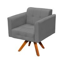 Poltrona Giratória Elisa Suede Grafite Base Madeira D´rossi - 3