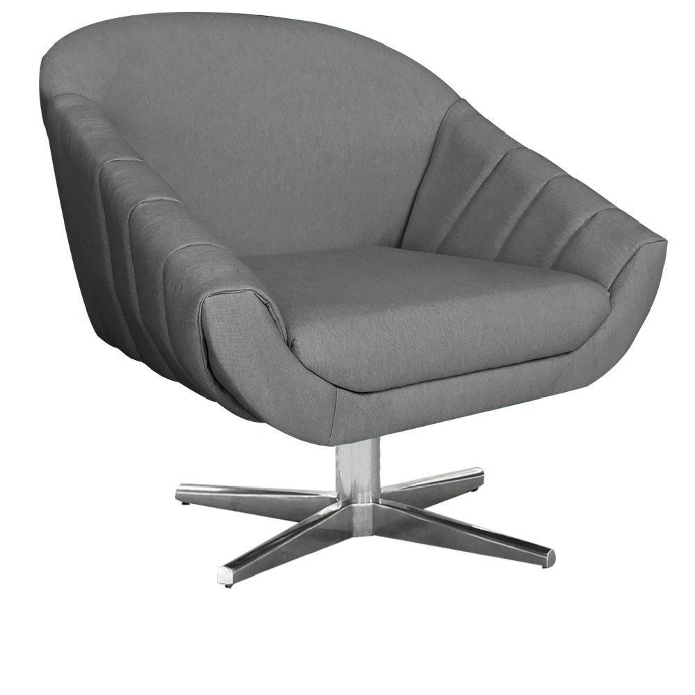 Poltrona Giratória Giovana Linho Grafite Base Cromada - 1