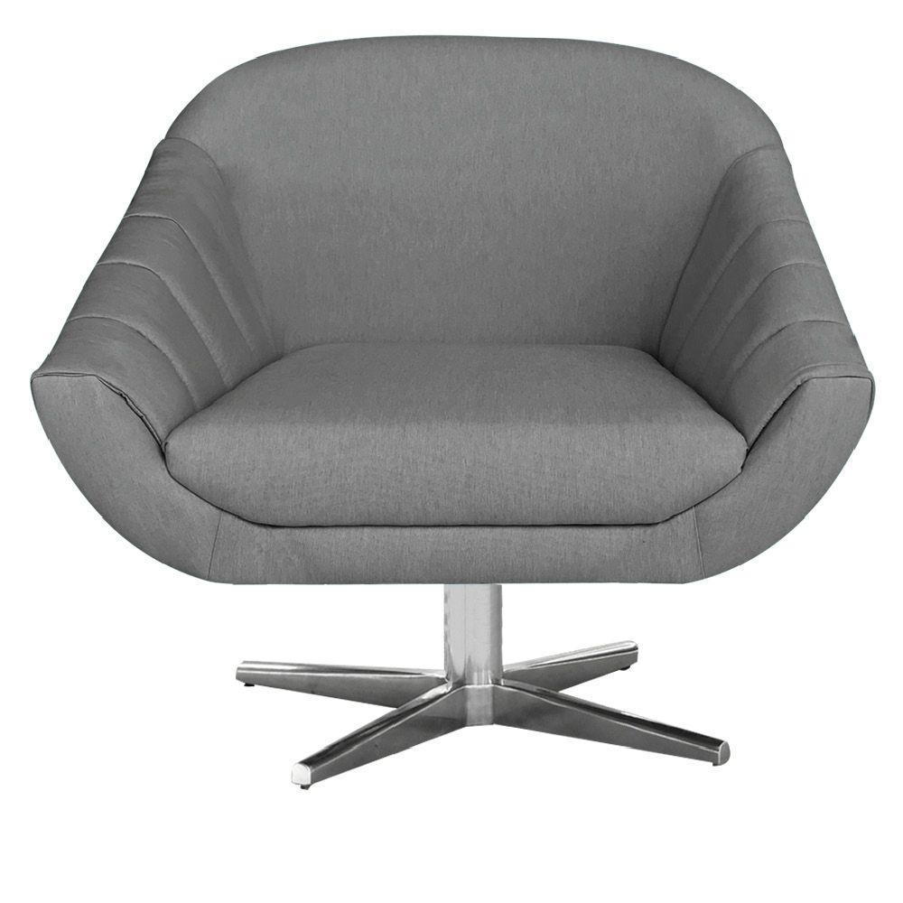 Poltrona Giratória Giovana Linho Grafite Base Cromada - 2