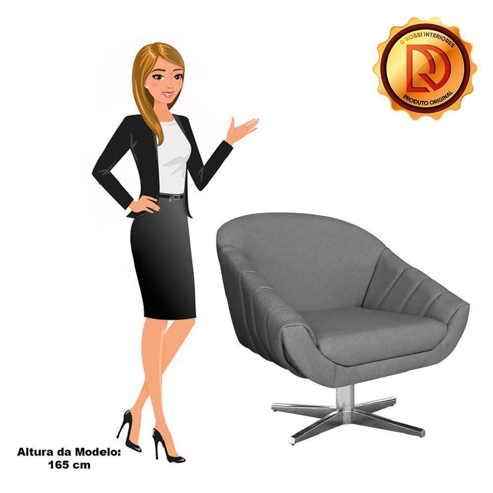 Poltrona Giratória Giovana Linho Grafite Base Cromada - 4