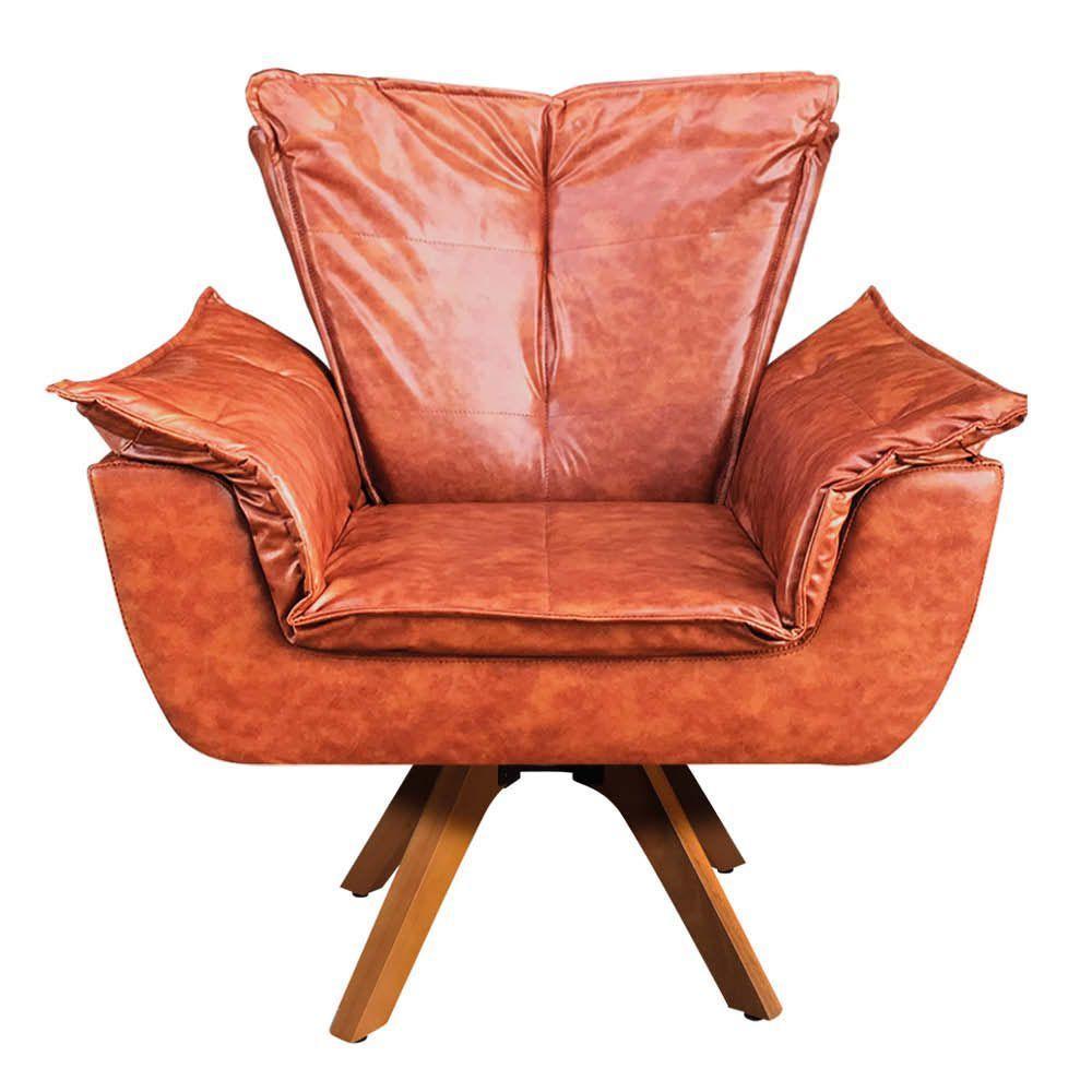 Poltrona Giratória Opala Corano Base Madeira Nozes - 6