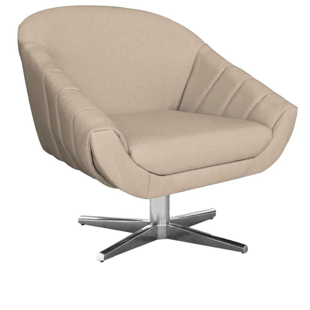 Poltrona Giratória Giovana Linho Grosso Bege Base Cromada - 1