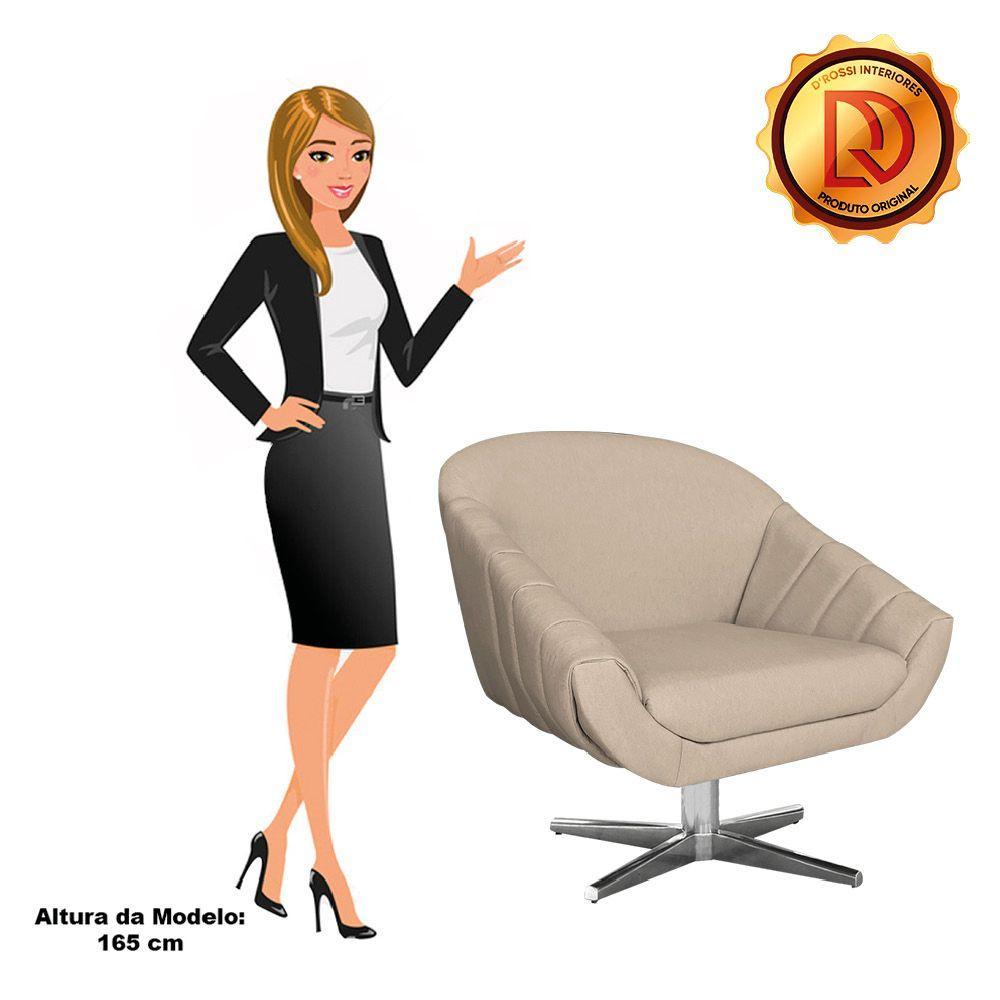 Poltrona Giratória Giovana Linho Grosso Bege Base Cromada - 2