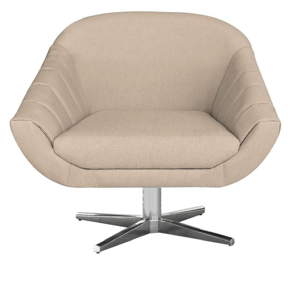 Poltrona Giratória Giovana Linho Grosso Bege Base Cromada - 4