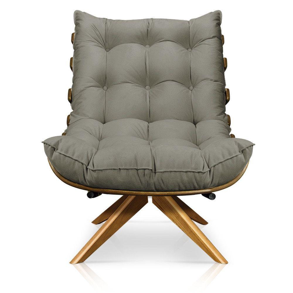Poltrona Giratória Costela Suede Base Madeira Marrom Rato - 6