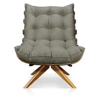 Poltrona Giratória Costela Suede Base Madeira Marrom Rato - 6