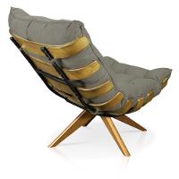 Poltrona Giratória Costela Suede Base Madeira Marrom Rato - 7