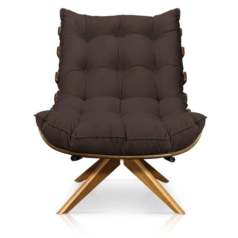 Poltrona Giratória Costela Suede Base Madeira Marrom - 3