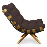 Poltrona Giratória Costela Suede Base Madeira Marrom - 5