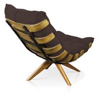 Poltrona Giratória Costela Suede Base Madeira Marrom - 7