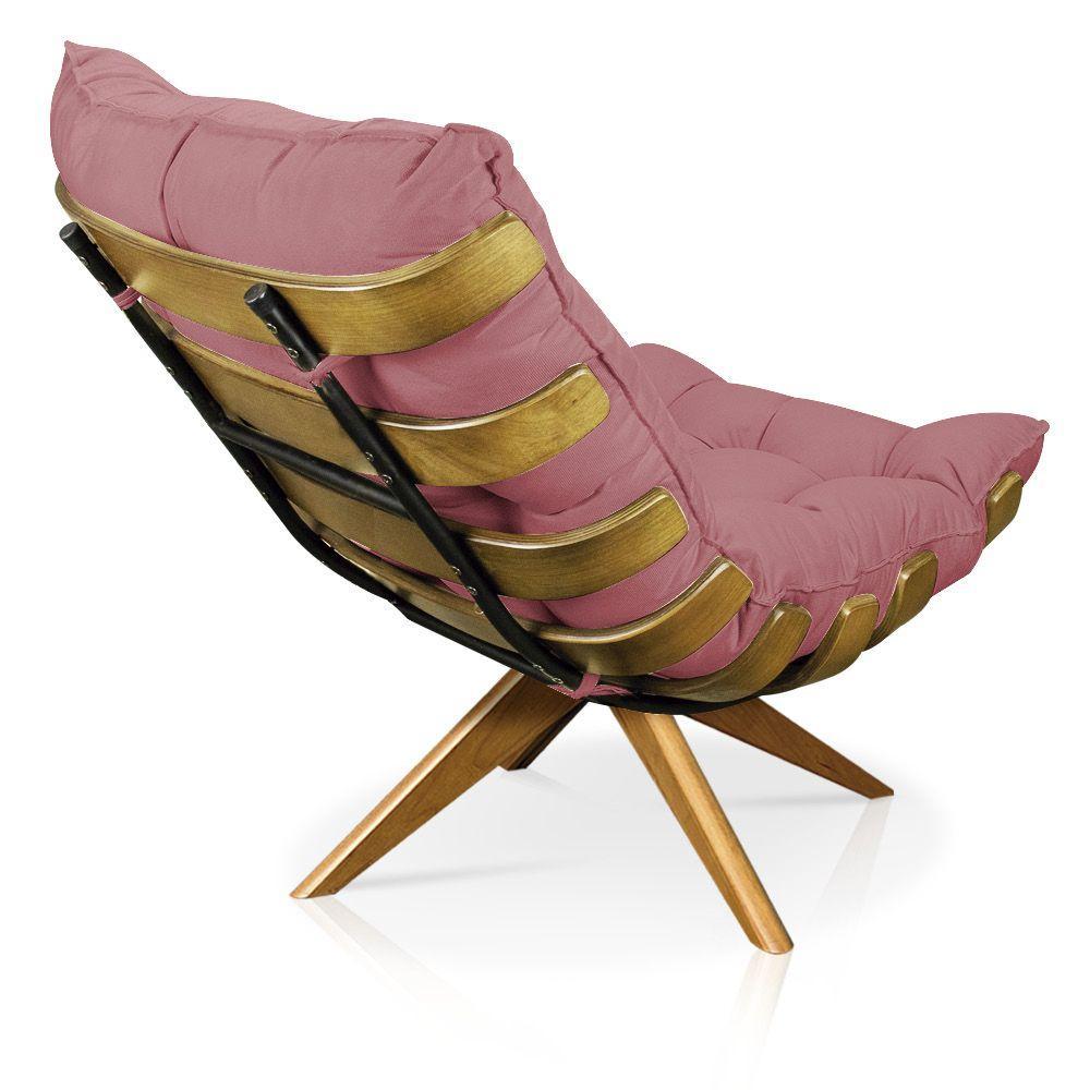 Poltrona Giratória Costela Suede Base Madeira Ma25 Rose - 3