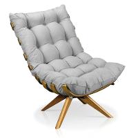 Poltrona Giratória Costela Suede Base Madeira Cinza - 1