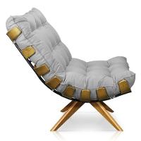 Poltrona Giratória Costela Suede Base Madeira Cinza - 2