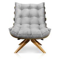 Poltrona Giratória Costela Suede Base Madeira Cinza - 3