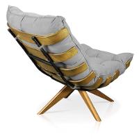 Poltrona Giratória Costela Suede Base Madeira Cinza - 6