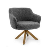 Poltrona Jade Linho Mescla Base Giratória Madeira D'Rossi - 1