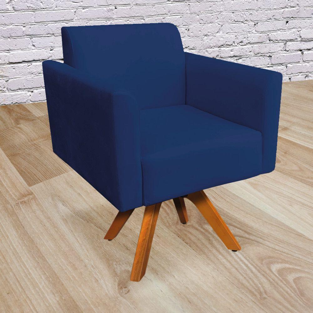 Poltrona Marisa Suede Azul Marinho Base Madeira - 2
