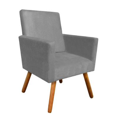 Poltrona Nina Suede Grafite Pés Palito Castanho Drossi