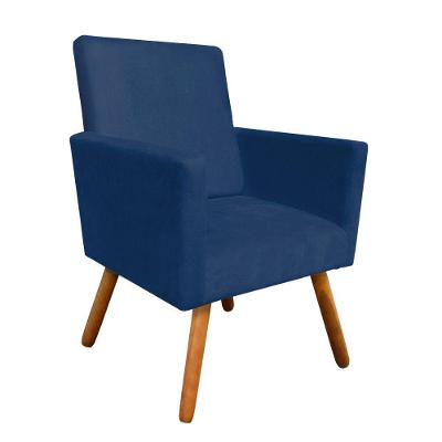 Poltrona Nina Suede Azul Marinho Pés Palito Castanho D´rossi