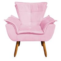 Poltrona Opala Suede Rosa Bebê Pés Palito Castanho D´rossi - 4