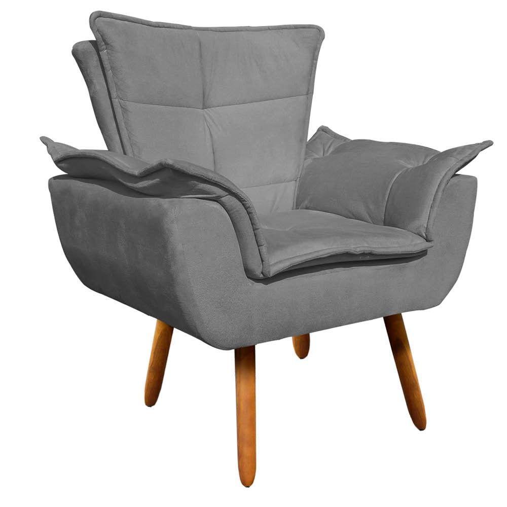 Poltrona Opala Suede Grafite Pés Palito Castanho D´rossi - 1