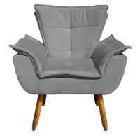 Poltrona Opala Suede Grafite Pés Palito Castanho D´rossi - 3