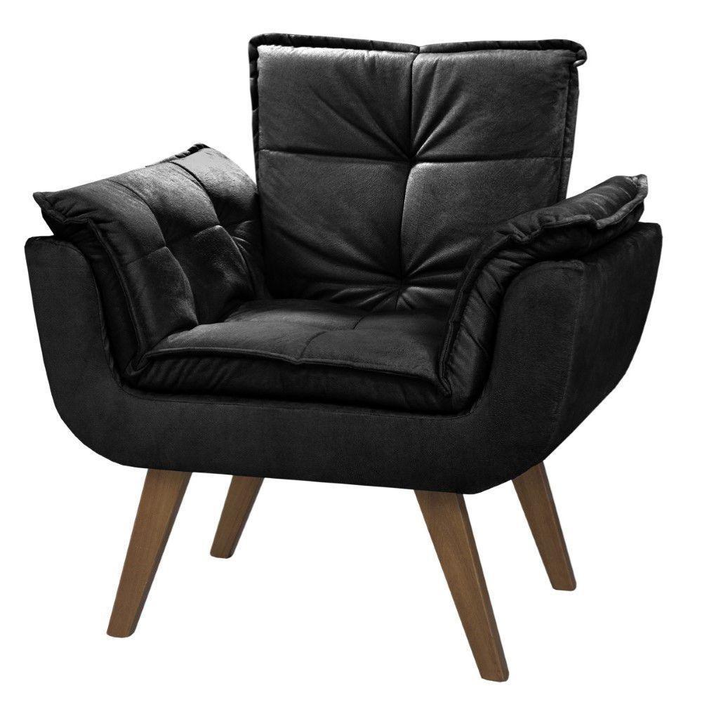 Poltrona Orion 1 Lugar Base Palito Suede Tecido Preto - 1