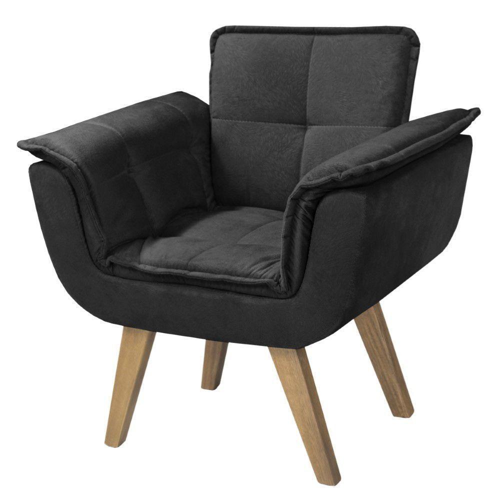 Poltrona Opalla New Base Palito Courino Preto - 1