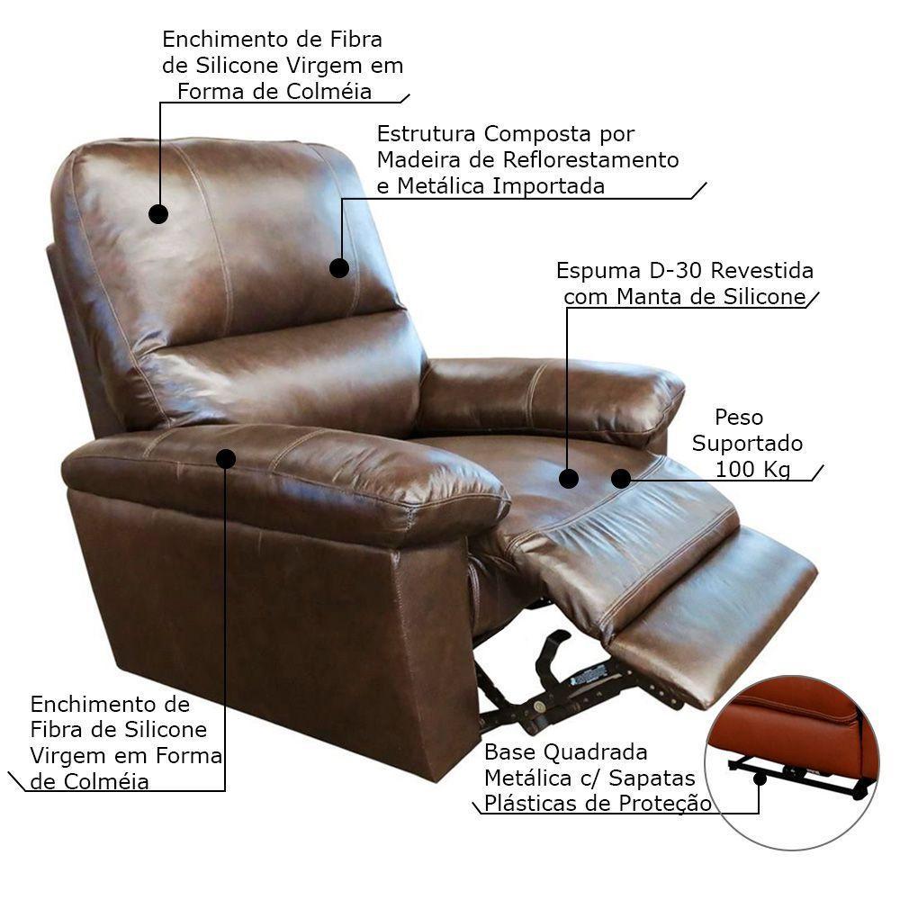 Poltrona Reclinável Elétrica Power Touch Couro Marrom - 4