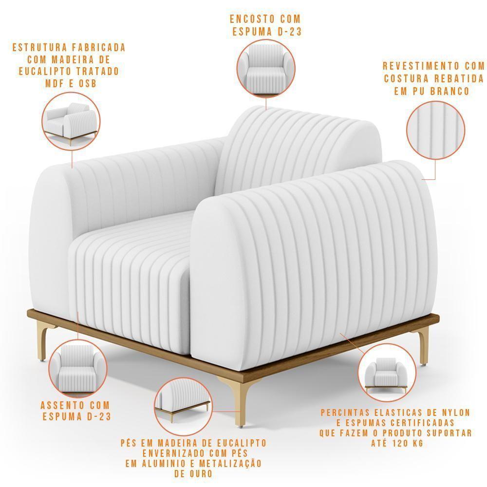 Poltrona Pés Metalizado D'Ouro Molino D02 Corano Branco C-12 - 8