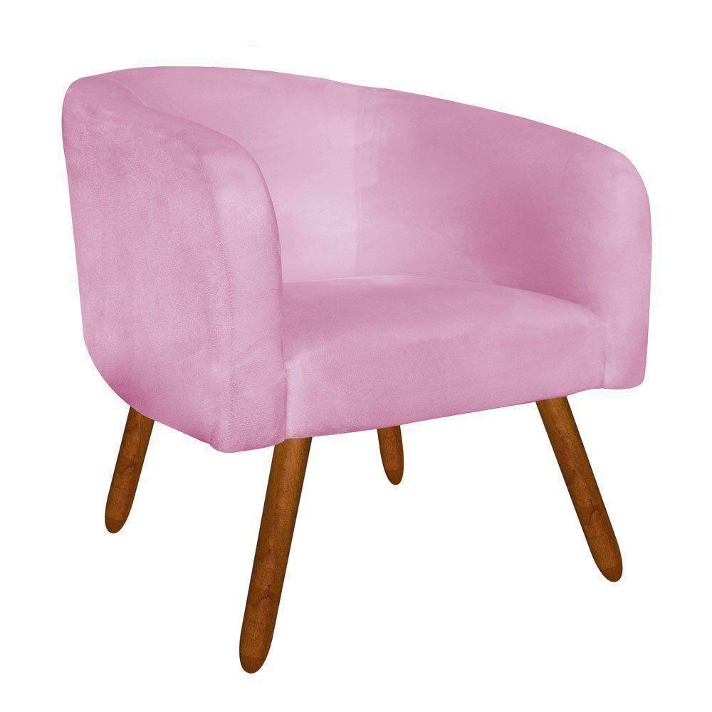 Poltrona Stella Suede Rosa Bebê Pés Palito Castanho Drossi - 1