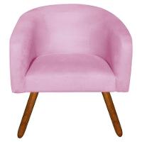 Poltrona Stella Suede Rosa Bebê Pés Palito Castanho Drossi - 4