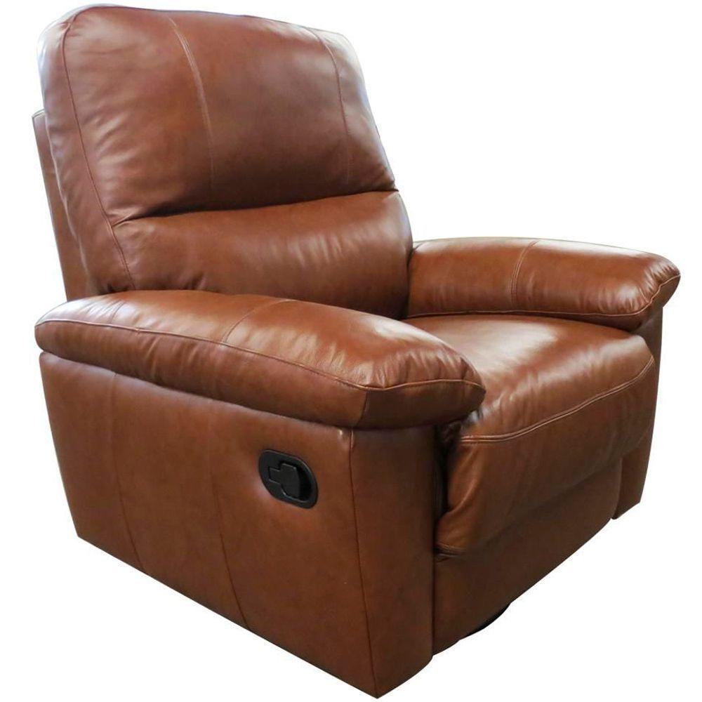 Poltrona Reclinável Giratória Glider Couro Conhaque Brilho - 1