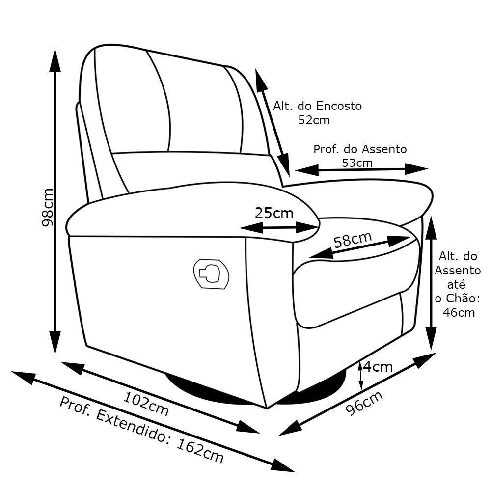 Poltrona Reclinável Giratória Glider Couro Conhaque Brilho - 4