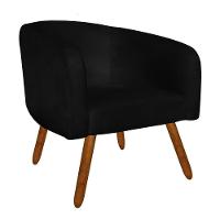 Poltrona Stella Suede Preto Pés Palito Castanho Drossi - 1