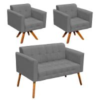 Kit 01 Namoradeira E 02 Poltronas Elisa Suede Grafite - 1