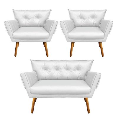 Kit 01 Namoradeira 02 Poltronas Corino Branco