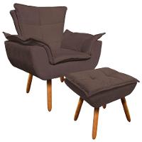 01 Poltrona Opala Com 01 Puff Opala Suede Pés Palito Marrom - 1