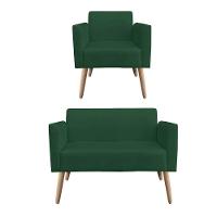 01 Namoradeira E 01 Poltrona Marisa Suede Verde - 1