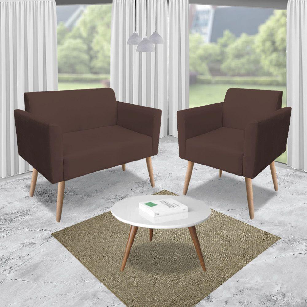 01 Namoradeira E 01 Poltrona Marisa Suede Marrom - 9