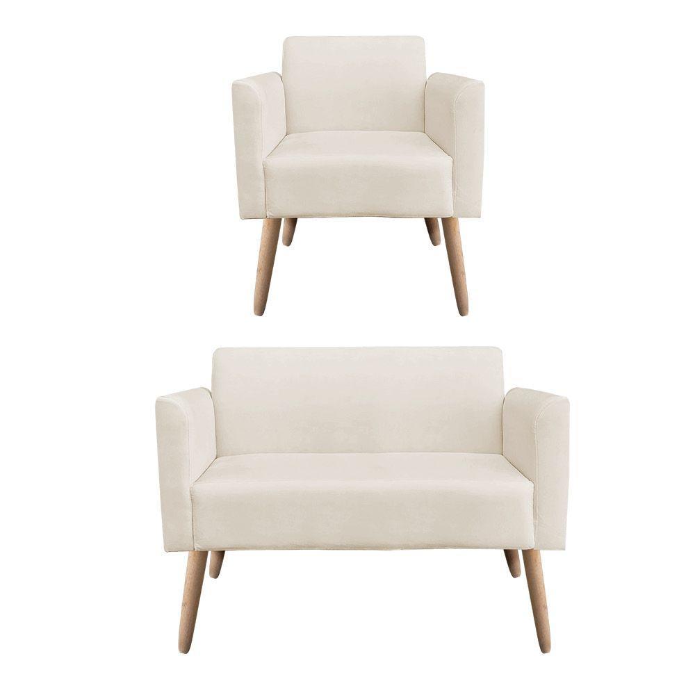 01 Namoradeira E 01 Poltrona Marisa Suede Bege - 1