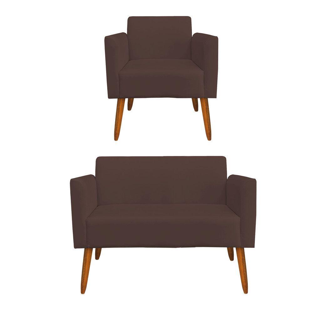 01 Namoradeira E 01 Poltrona Marisa Suede Marrom - 5