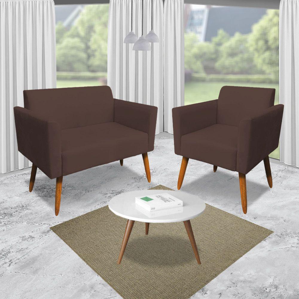 01 Namoradeira E 01 Poltrona Marisa Suede Marrom - 8